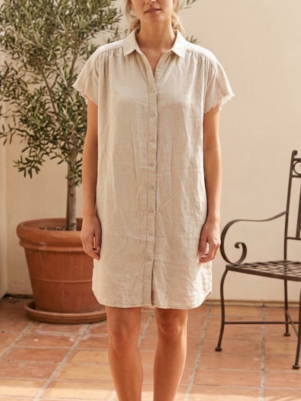 Well Worn Linen Blend Button Front Shirt Dress  XL